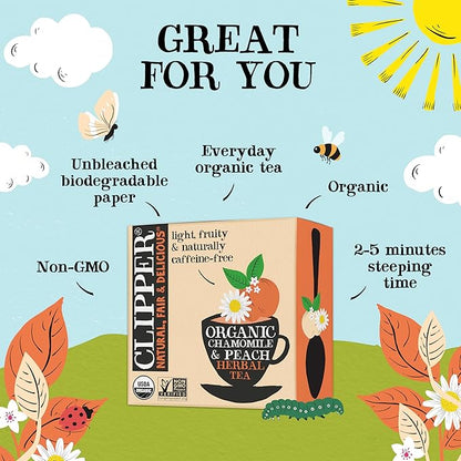 Clipper Tea Chamomile & Peach Teabags – USDA Organic, Great Hot or Iced – Natural, Fair & Delicious Fruity Chamomile & Peach Infusion – 200 Tea Bags