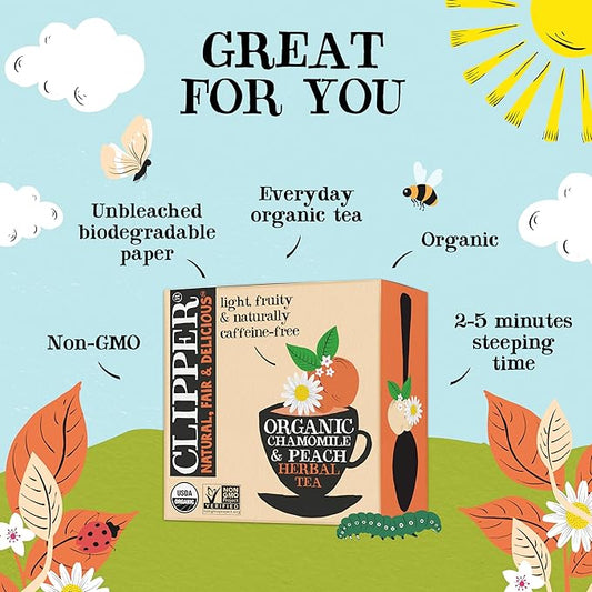 Clipper Tea Chamomile & Peach Teabags – USDA Organic, Great Hot or Iced – Natural, Fair & Delicious Fruity Chamomile & Peach Infusion – 200 Tea Bags