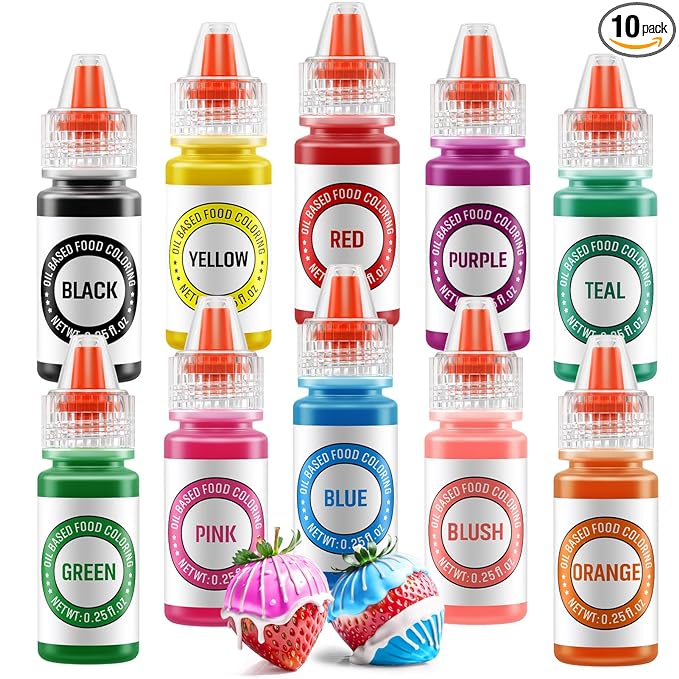 Oil Based Food Coloring for Chocolate 10 Colors Edible Food Dye for Sugar Candy Melts Oil Frosting Icing Dye for Backing Cookies Fondant Food Color for Cake Decorating - 0.25 Fl. Oz/Bottles