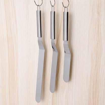 Cake Spatula Set – 6", 8", 10" Stainless Steel Offset & Straight Icing Spatulas for Cake Decorating and Frosting (Curved)