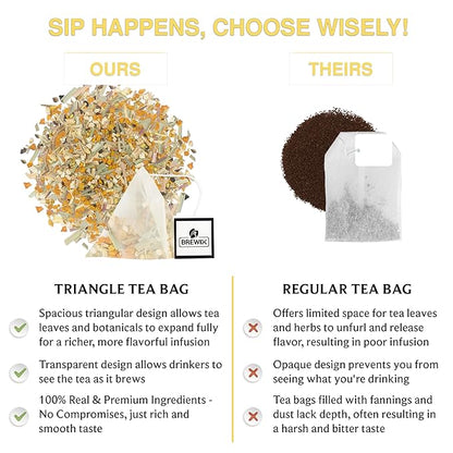 BREWIX, Turmeric Ashwagandha Herbal Tea (50 Pyramid Tea Bags) Adaptogenic Herbs for Stress & Mood Support | Evening Calm & Sleep Support | Real Ingredients From India, Caffeine Free & Naturally Gluten Free