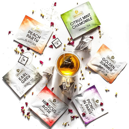 BREWIX Premium Assorted Tea Sampler Gift Box (15 Pyramid Individually Wrapped Tea Bags) | Herbal Tea, Black Tea, Green Tea | Tea Gift Set & Variety Pack | Gifts for Women & Men, Tea Set