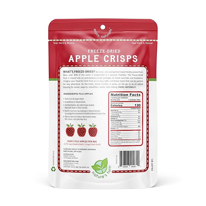 Nature’s Turn Freeze-Dried Fruit Snacks, Apple Crisps, Pack of 2 (1.2 oz Each)