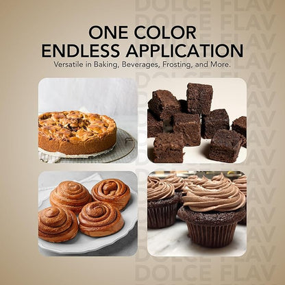 Dolce Flav Natural Brown Food Coloring – 2 oz Liquid Color from Class IV Caramel with Graduated Dropper | Water-Soluble | For Baking, Beverages & Sauces | Kosher | Made in USA