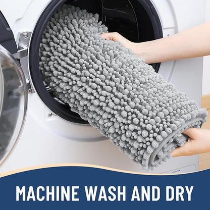 Arotive Luxury Chenille Bathroom Rug Mat, Extra Soft Thick Absorbent Shaggy Bath Rugs, Non-Slip Machine Wash Dry, Plush Bath Mats for Bathroom, Shower and Tub, 24x16, Light Grey
