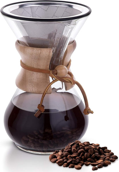 Compatible with Hario V60, Chemex Pour Over Coffee Filter - Wide Metal Base Reusable Stainless Steel Coffee Dripper - Paperless Coffee Filter for Sustainable Brewing