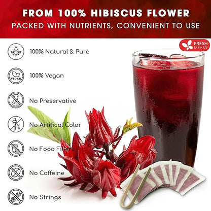 FreshDrinkUS, Premium 115 Hibiscus Flowers Tea Bags, 100% Natural & Pure. Loose Flower Hibiscus Herbal Tea. No Sugar, No Caffeine, No Gluten, Vegan.