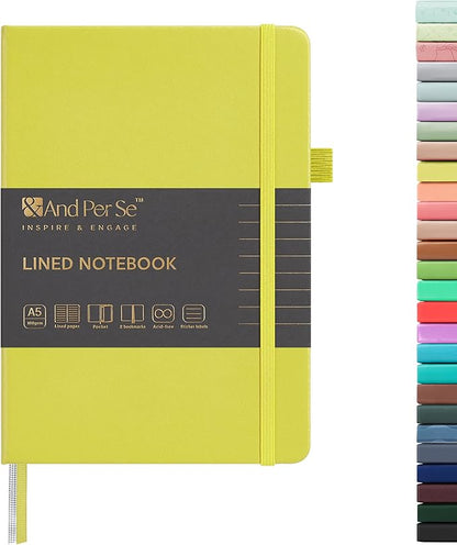 &And Per Se Lined Journal Notebook, 160 Pages, A5 5.7 x 8 inches College Ruled Thick Paper Notebook Journals for Writing, Hardcover Notebooks for Women Men Office School (1 Pack, Lime Green)