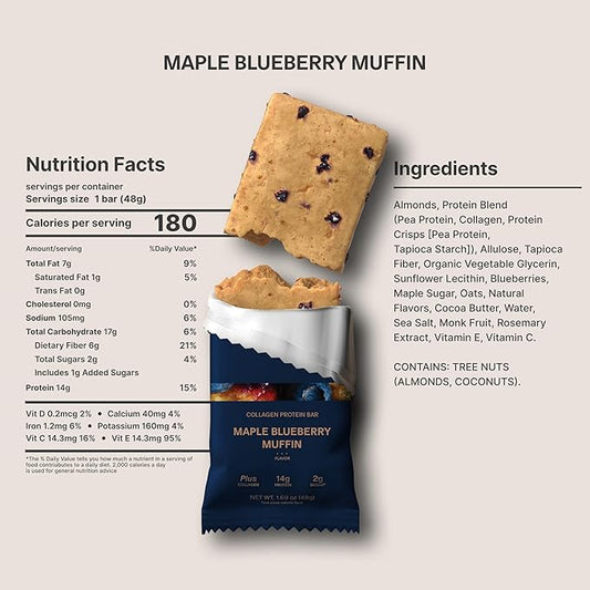 Stars + Honey Protein Bars- Maple Blueberry Muffin,14g Protein, 2g Sugar, w/Collagen Keto Friendly Snack - Gluten, Dairy, & Soy Free - High-Protein Snacks for Energy & Recovery-10 pack