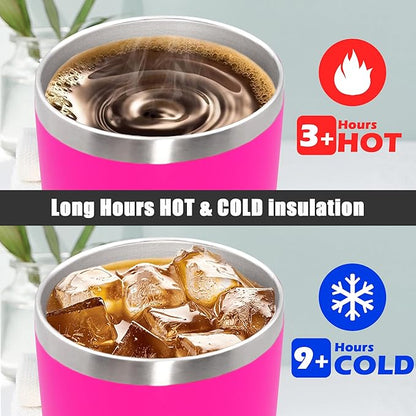 20 oz Tumbler Coffee Tavel Tumblers Bulk with Lid Stainless Steel Double Wall Vacuum Insulated Mug Powder Coated Cups fit Car Cupholder for Hot and Cold - Hot Pink, 8Pack