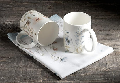 Maison d' Hermine Coffee Mug with Handles Fine Bone China Mugs Pack of Two Tea Cups for Hot Beverages Cappuccino Latte Home Restaurant Office Perfect for Gift (Ice Florals, 15 Ounce)