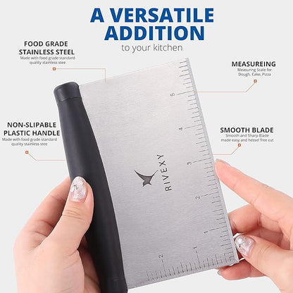 Stainless Steel Griddle Scraper for Flat Tops, Multipurpose Bench Scraper for Kitchen & Outdoor BBQ, Durable Bread Dough Cutter, Grill Scraper for Chopping, Dicing, Mixing Food and Cleaning