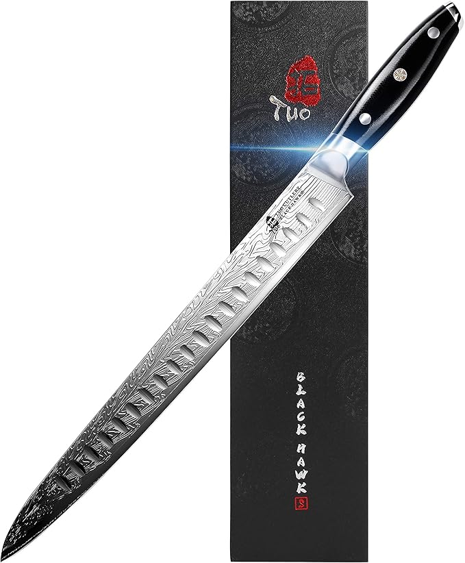 TUO Slicing Knife - Meat Carving Knife Brisket Knife High Carbon Stainless Steel 12-Inch - Meat Knife with G10 Full Tang Handle - Black Hawk-S Knives Including Gift Box