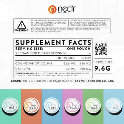 Nectr Energy Nootropic Pouches – Berry Blast Flavored, Caffeine Pouches with Cognizin® Citicoline. Sugar-Free Brain Treats. Smooth, Sustained Focus & Energy Supplement - 1 Puck of 16pcs