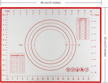 Yansumi Silicone Pastry Mat Extra Large Non-Slip Mat for Rolling Dough Pie Crust and Baking Non-Stick with Measurements (16x12, Red)
