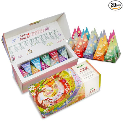 Lazika Tea Variety Pack with Lovely Presentation Box, Black, Green and Herbal Tea Sampler Gift Set, 20 Counts, Premium Collection with Pyramid Infuser Bag, Handcrafted