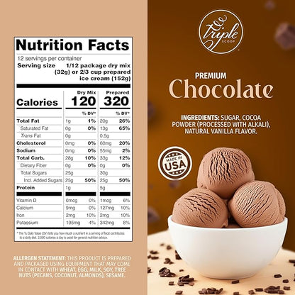 Triple Scoop - Premium Chocolate Ice Cream Mix For Ice Cream Maker. Simple, Easy, Delicious. From Gourmet Mix To Maker in 5 Minutes, Makes 2 Creamy Quarts. Made in USA. (1 Pack, Chocolate)