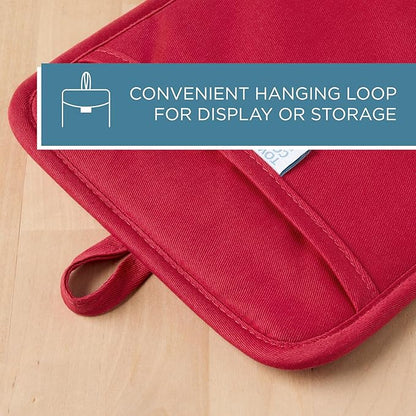 TOWN & COUNTRY BASICS Basketweave Soft Silicone Pot Holder 2-Pack Set, Heat Resistant up to 500F, Flexible Silicone, Non-Slip Grip, Red, 7.5"x10"