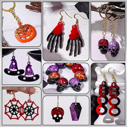 Halloween Resin Earrings Mold 3pcs Mini Skull Resin Jewelry Molds, Bat Pumpkin Coffin Silicone Mold for Earring Pendant Bracelet Keychain Making Kit DIY Epoxy Ornaments Holiday Gifts