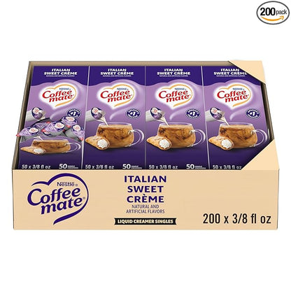 Nestle Coffee mate Coffee Creamer, Italian Sweet Creme, Liquid Creamer Singles, Non Dairy, No Refrigeration, 0.375 fl oz Tubs (Pack of 200)