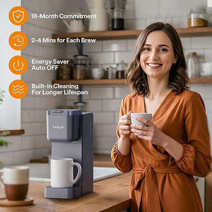 Single Serve Coffee Maker for K Cup, Ground and Tea, Hot and Iced Coffee Machines with Bold Setting, 6 to 16 Oz Brew Sizes, Compact for Small Spaces, Gray (2.0 Version)