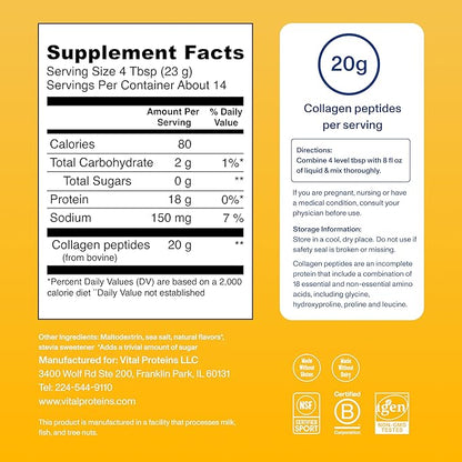Vital Proteins Collagen Peptides Powder Vanilla - Supports Hair, Skin, Nails, Bones, Joints, Powder for Women