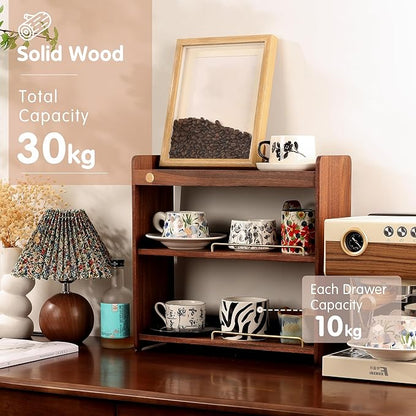 Coffee Mug Holder Wooden Cup Rack Mug Display Shelf Coffee Cup Holder for Countertop With 6 Mug Cups 3 Tier Wood Coffee Mugs Holder for Kitchen Coffee Cup Storage