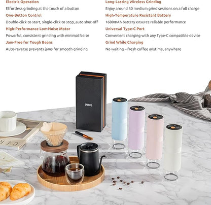 Portable Electric Coffee Grinder, Rechargeable Handheld Grinder with Stainless Steel Conical Burr, Adjustable Grind Settings, for Espresso, Moka, Pour Over, French Press, Cold Brew, Lilac