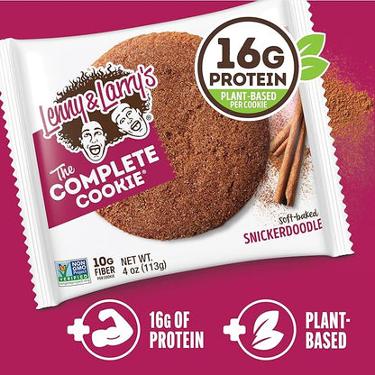 Lenny & Larry's The Complete Cookie, Snickerdoodle, Soft Baked, 8g Plant Protein, Vegan, Non-GMO, 2 Ounce Cookie (Pack of 12)