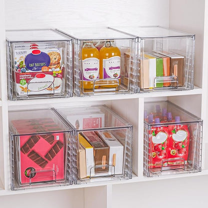 Vtopmart 8 Pack Large Stackable Storage Drawers,Clear Acrylic Drawer Organizers with Handles, Easily Assemble for Fridge, Bathroom,Kitchen Undersink,Cabinet,Pantry Organization and Storage
