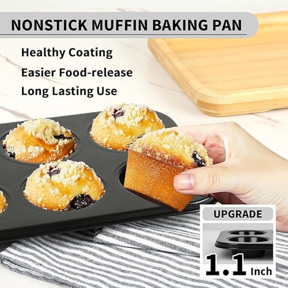 Muffin Baking Pan 2-Pack, Nonstick Premium Carbon Steel Muffin Pan for Baking, Cupcake Tin Cheesecake Pans