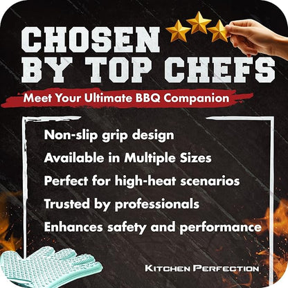 KITCHEN PERFECTION Silicone Smoker Oven Gloves -Extreme Heat Resistant BBQ Gloves -Handle Hot Food Right on Your Smoker Grill Fryer Pit|Waterproof Oven Mitts Grill Gloves |Superior Value Set+3 Bonuses