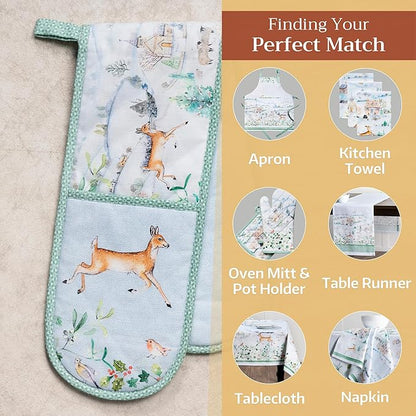 Maison d' Hermine Double Oven Mitts 100% Cotton 7"x35" Double Oven Mitt Heat Resistant BBQ Cooking Gloves with Loop, Baking, Grilling, Home, Kitchen, Handling Hot Pans (Snowy World)