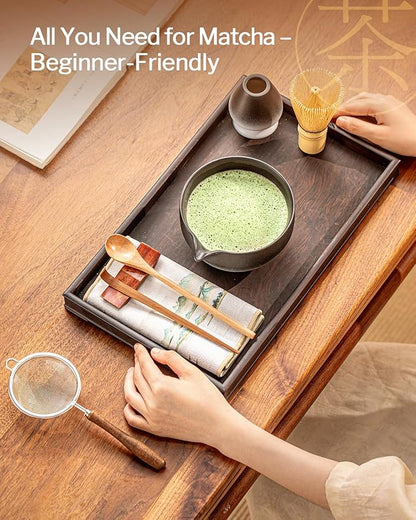 Artisan Matcha Whisk Set - 8 Pcs Premium Matcha Set with Bowl (Chawan), Bamboo Whisk & Tools | Matcha Kit for Making Breakfast/Latte | Gift for Matcha Lovers (Black)