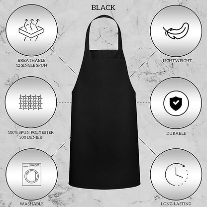 GREEN LIFESTYLE 120 Pack Bib Aprons - Unisex Machine Washable Kitchen BBQ Aprons Bulk (Pack of 120, No Pockets, Black)