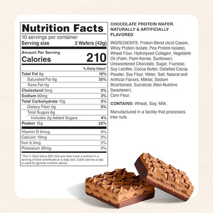 Myprotein Protein Bars, Crispy Protein Wafers, 15g High Protein Snacks, Box of 10 Chocolate Wafers Packs, Milk & Whey Protein Isolate, Light & Crunchy