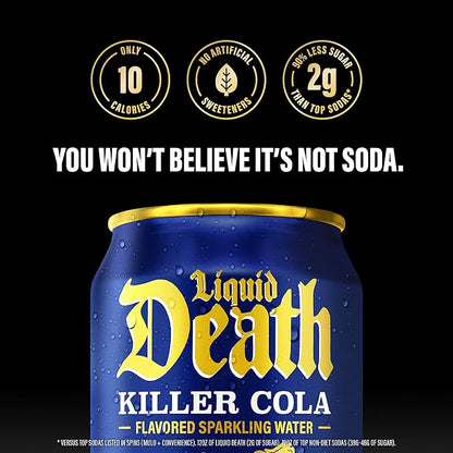 Liquid Death, Killer Cola, Soda-Flavored Sparkling Water, 12-Pack (12oz Cans), Low Sugar, Huge Flavor & No Artificial Sweeteners