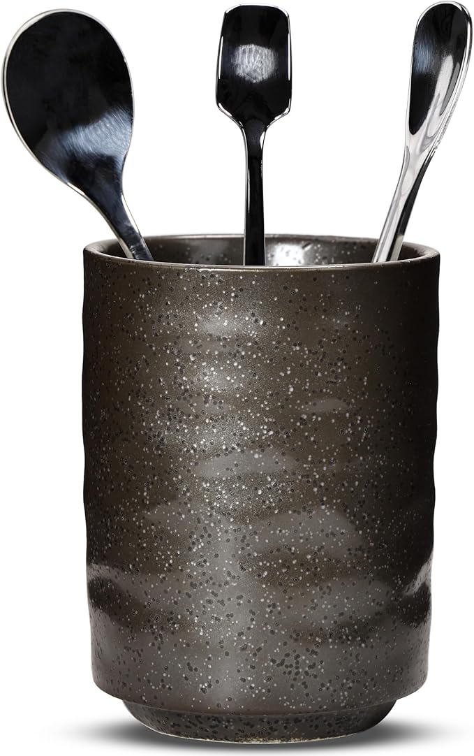 Ceramic Spoon Holder for Coffee Bar, Upright Tea Spoon Holder Cup, Coffee Stirrers Straws Stir Stick Holder, Grey Starry Sky