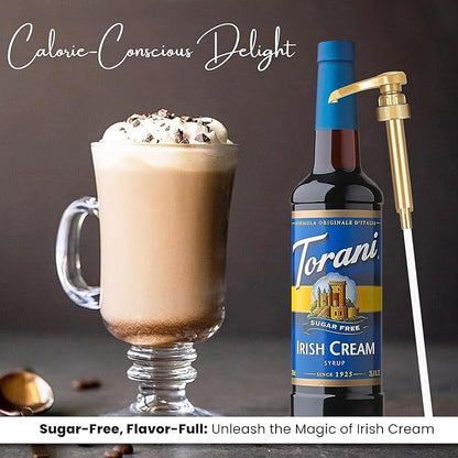 Jimoco® Syrup Pump Dispenser + Torani® Sugar Free Irish Cream Syrup, 25.4 oz - Coffee Syrup Pump & Flavoring Bundle