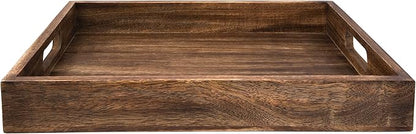 GoCraft Handmade Classic Wooden Tray – Large 16.5" Mango Wood Serving Tray with Handles – Elegant Kitchen & Dining Accessory – Ideal for Breakfast in Bed, Coffee, Tea