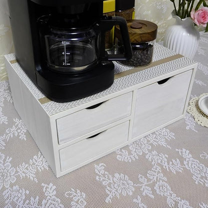 Kitchen Storage Organizer with 3 Drawers for Coffee Brew K Cup/Coffee Pod Holder - Office Organization Drawer for Desk, Multi-Purpose Mini Wood Cabinet Countertop Stand Shelf CF2D3C White