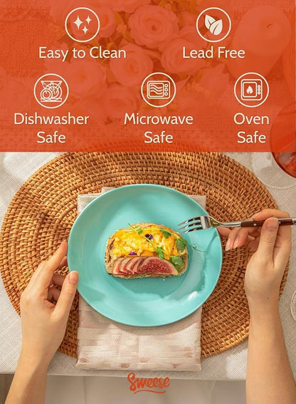 Sweese Porcelain Dessert Plates - 7.8 Inch Salad Plates, Small Appetizer Plates Set of 6 - Dishwasher, Microwave, Oven Safe - Azure Dreamscape Color
