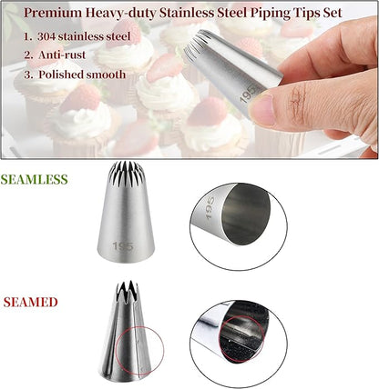 5PCS Large Piping Tips Set, COKUMA Stainless Steel Cake Decorating Tips, Frosting Icing Tips for Cupcakes, Cake, Cookie and Decorating (Dishwasher Safe)