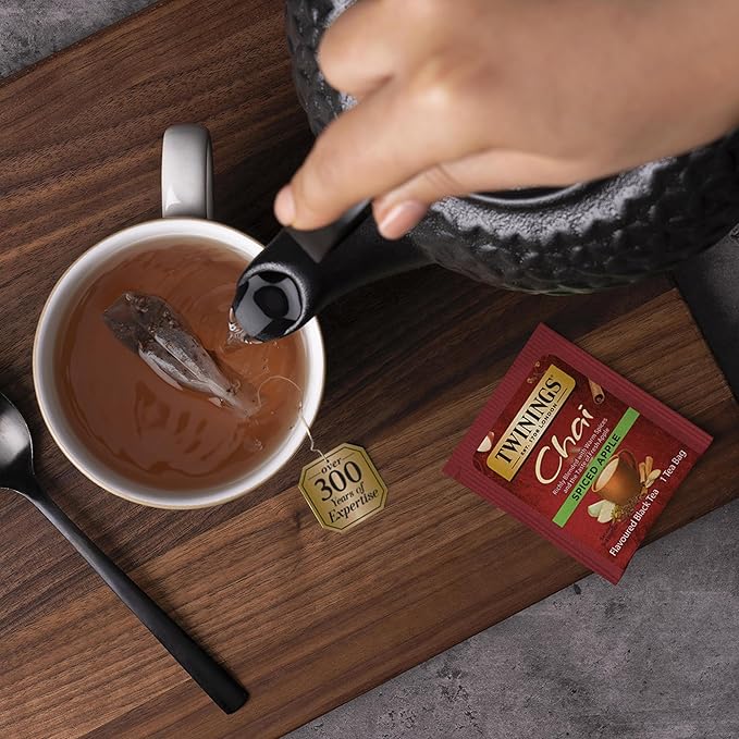 Twinings Spiced Apple Chai Black Tea Individually Wrapped Bags, 20 Count (Pack of 1), Sweet, Savoury Spices, Caffeinated, Enjoy Hot or Iced, 20 Teabags