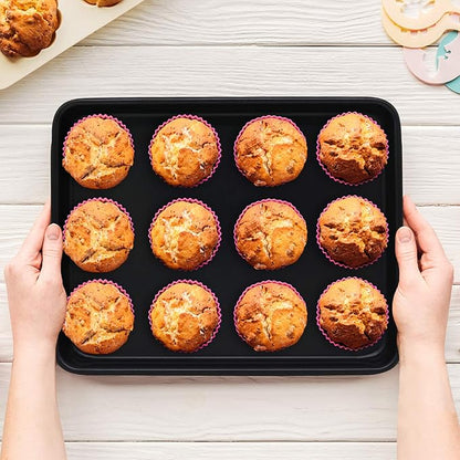 Toaster Oven Pans Set of 2, Shinsin 11-Inch Nonstick Baking Sheet Pans and Trays, 1/8 Thicker Replacement Small Baking Tray Accessories for Cookie, Non Toxic and Easy Clean and Diswasher Safe,Black