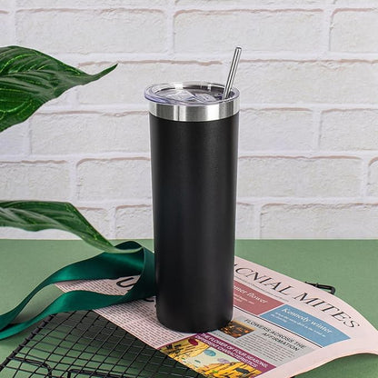 20 oz Skinny Tumblers with Lid and Straw,Stainless Steel Vacuum Insulated Tumbler Cup Double Wall Travel Coffee Mug, Thermal Water Tumbler for Hot and Cold Drinks(Black,4)