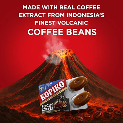 Kopiko Focus Coffee Candy – Have 80mg Caffeine per 2 Pieces for Energy & Mental Focus – Sugar-Free Hard Candy with Real Indonesian Coffee Extract (12 Pack w/4 Candies Each)