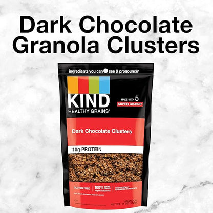 KIND Healthy Grains Clusters, Dark Chocolate Granola, Gluten Free, 10g Protein, 11 Ounce (Pack of 3)