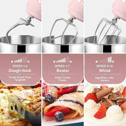 Kitchen in the box 7QT 900W 10-Speed Stand Mixer, Tilt-Head Kitchen Electric Mixer with Dough Hook, Whisk & Flat Beater(Rose pink)