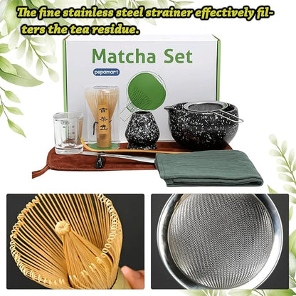 10 Pcs Matcha Whisk and Bowl Set – Traditional Black Matcha Tea Set with Bamboo Accessories – Japanese Style Matcha Set – Ideal Macha kit Set Gift